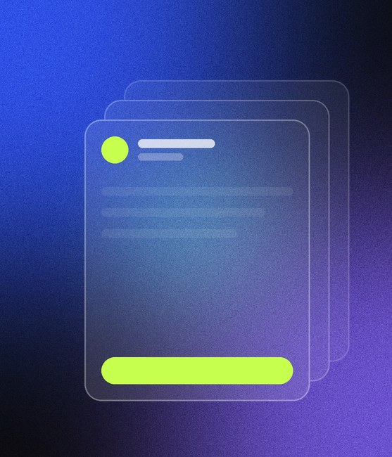 Stacked glassmorphism app cards showing a wallet interface design